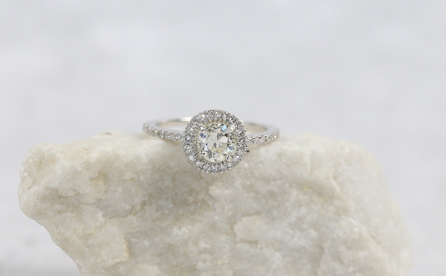 14k White Gold Old European Cut VVS Halo Diamond Engagement Ring, Size 6.5 - 2.7g