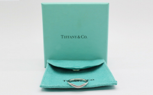 Platinum Tiffany & Co. Diamond Chevron Contour Band Ring, Size 4.75 - 3.2g