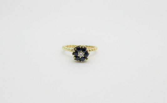 Vintage 18k Yellow Gold Diamond & Sapphire Ladies Ring, Size 7 - 5.0g