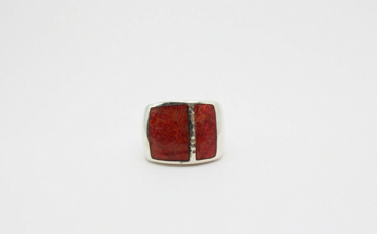 Vintage Sterling Silver Red Coral Ring, Size 8 - 14.6g