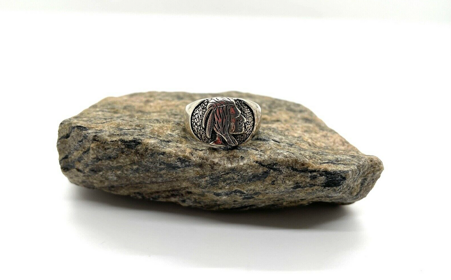 Native American Sterling Silver Indian Chief Ring, Size 8.75 - 6.4g