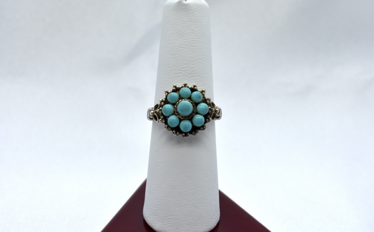 Sterling Silver Round Turquoise Ring, Size 8 - 4.0g