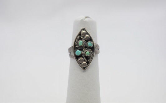 Sterling Silver Turquoise Navette Ring, Size 5.25 - 2.9g