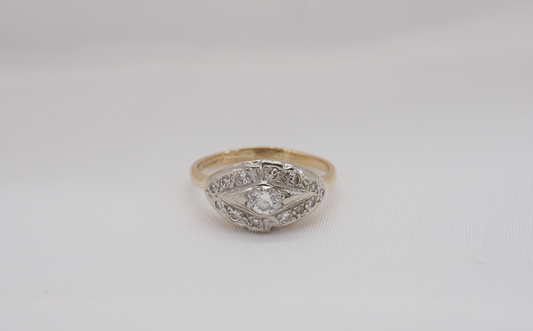 14k Yellow & White Gold Art Deco Diamond Ring, Size 9.25 - 3.4g