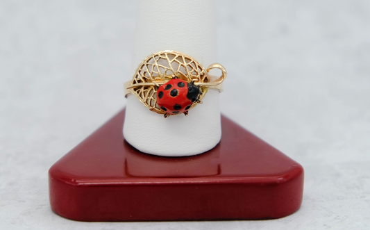 10k Yellow Gold Lady Bug Ring, Size 11 - 4.3g