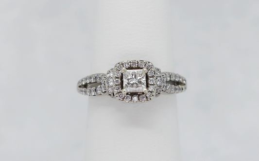 14k White Gold Princess Cut Diamond Engagement Ring, Size 5.75 - 4.1g