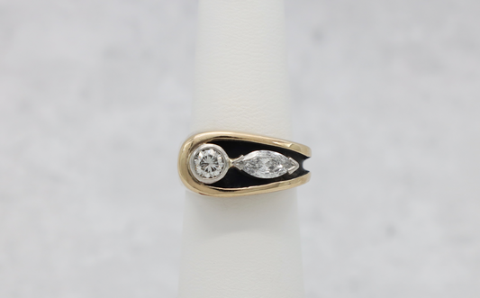 Vintage 14k Yellow Gold Unique Diamond Ring, Size 7 - 10.6g