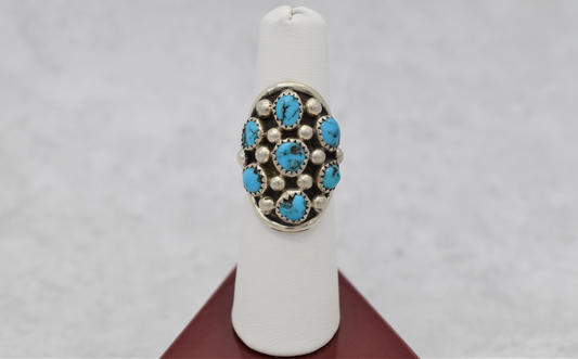 Sterling Silver King Manassa Turquoise Ring, Size 7.25 - 9.0g