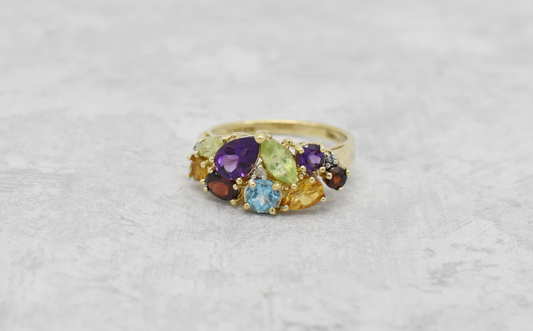 Vintage 10k Yellow Gold Multi-Gemstone Ring, Size 5.25 - 2.4g