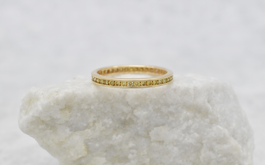 14k Yellow Gold Eternity Band with Natural Yellow Diamonds, Size 7.25 - 1.8g