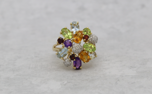 Vintage 14k Yellow Gold Multi-Gemstone Ring, Size 7 - 5.7g