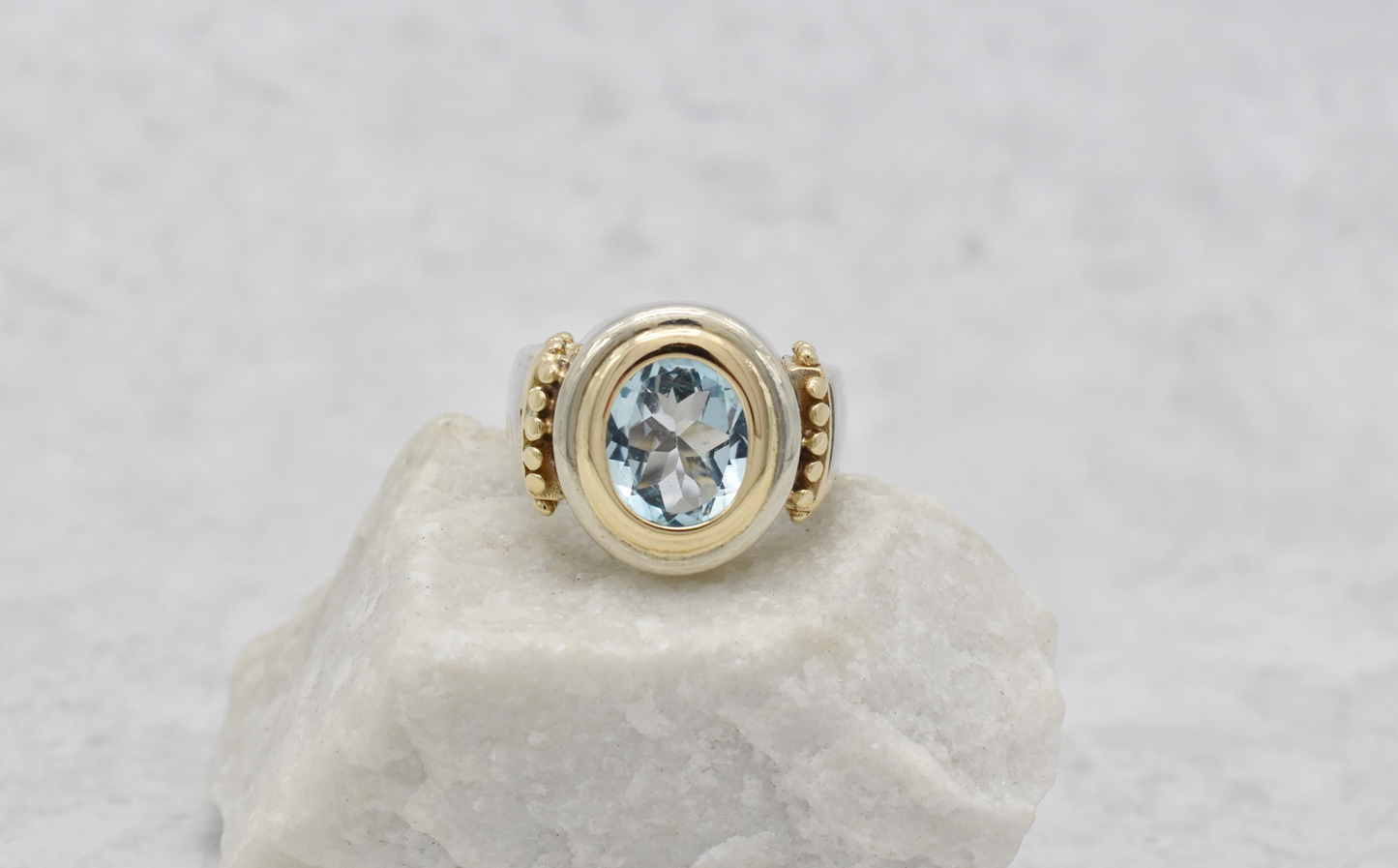 Château d'Argent 14k Yellow Gold & Sterling Silver Topaz Ring, Size 7 - 9.8g