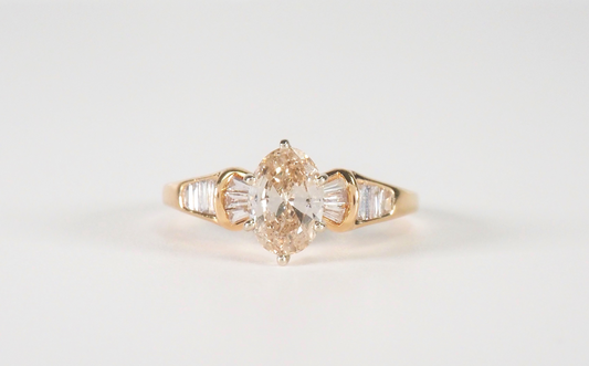 14k Yellow Gold Champagne Marquise Diamond Engagement Ring 1.22cttw, Size 7.5 - 3.2g