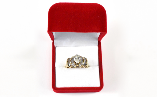 14k Yellow Gold Pear Shaped Diamond Engagement Ring w/ Baguettes 1.69TCW, Size 7.5 - 7.0g