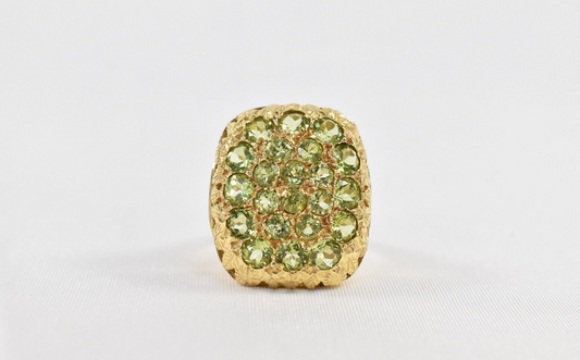 Vintage Burdick Co. 14k Yellow Gold Peridot Cluster Ring, Size 7 - 8.2g