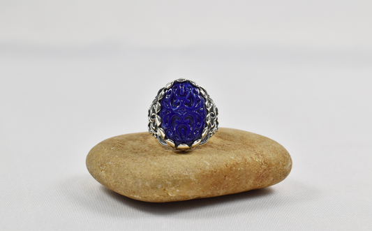 Relios by Carolyn Pollack Sterling Silver Carved Lapis Lazuli Ring, Size 6.25 - 8.8g