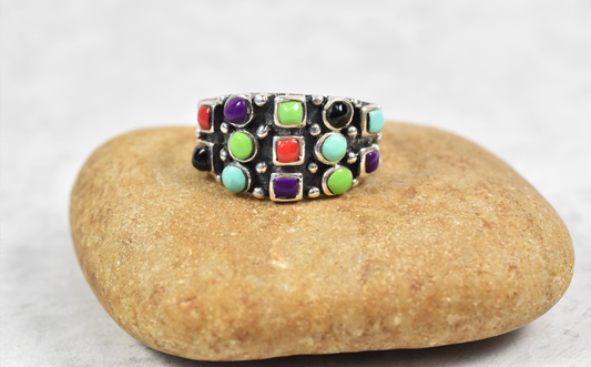 Vintage Sterling Silver Multi-Gem Ring, Size 7.25 - 4.6g