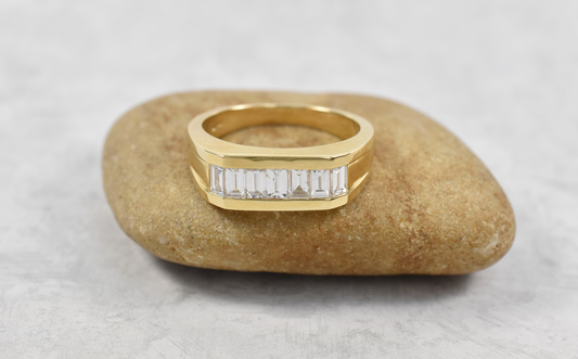 14k Yellow Gold Men's Baguette Diamond Ring, Size 10.5 - 7.5g