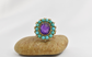 10k Yellow Gold Blue Coral & Amethyst Ring, Size 8.25 - 7.7g