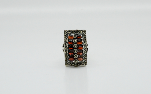 Vintage Sterling Silver 5.0cttw Garnet Rectangular Ring, Size 6 - 13.2g