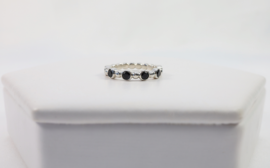 Tiffany & Co. Sterling Silver Black Spinel Ziegfeld Ring, Size 7.5 - 2.9g