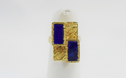 Vintage 18k Yellow Gold Cartier Geometric Lapis Lazuli Ring, Size 4.5 - 10.8g