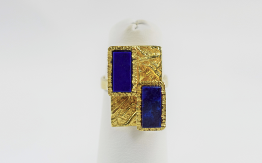 Vintage Cartier 18k Yellow Gold Geometric Lapis Lazuli Ring, Size 4.5 - 10.8g