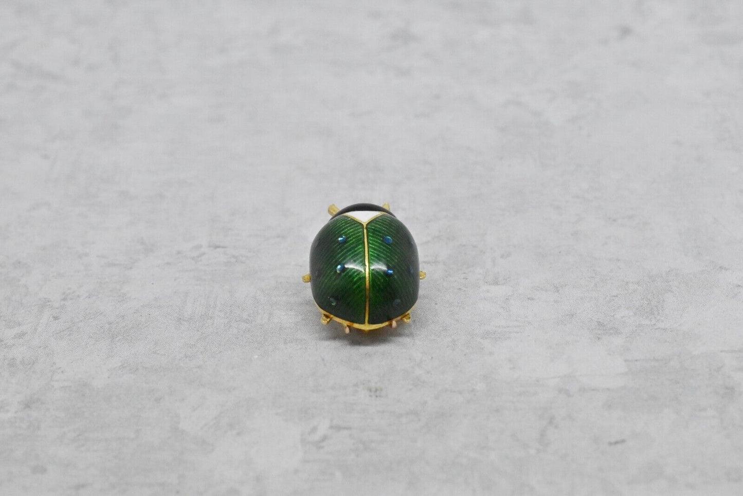 18k Yellow Gold Green & Blue Enamel Beetle Bug Pin, 5.4g