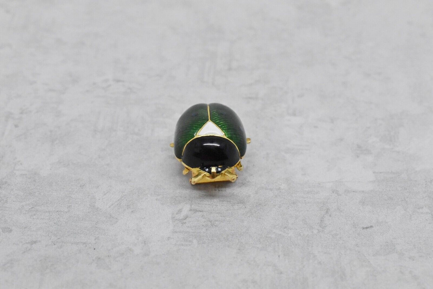 18k Yellow Gold Green & Blue Enamel Beetle Bug Pin, 5.4g