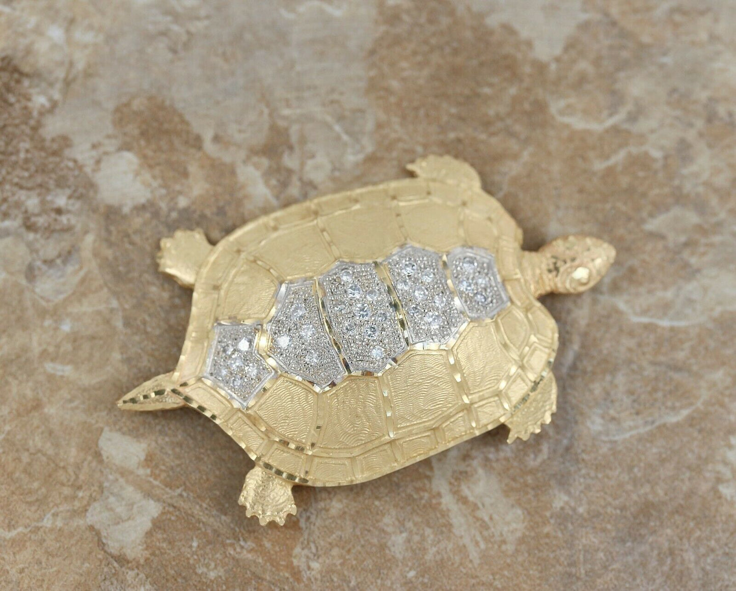 14k Yellow Gold Diamond Turtle Pendant - 26.1g