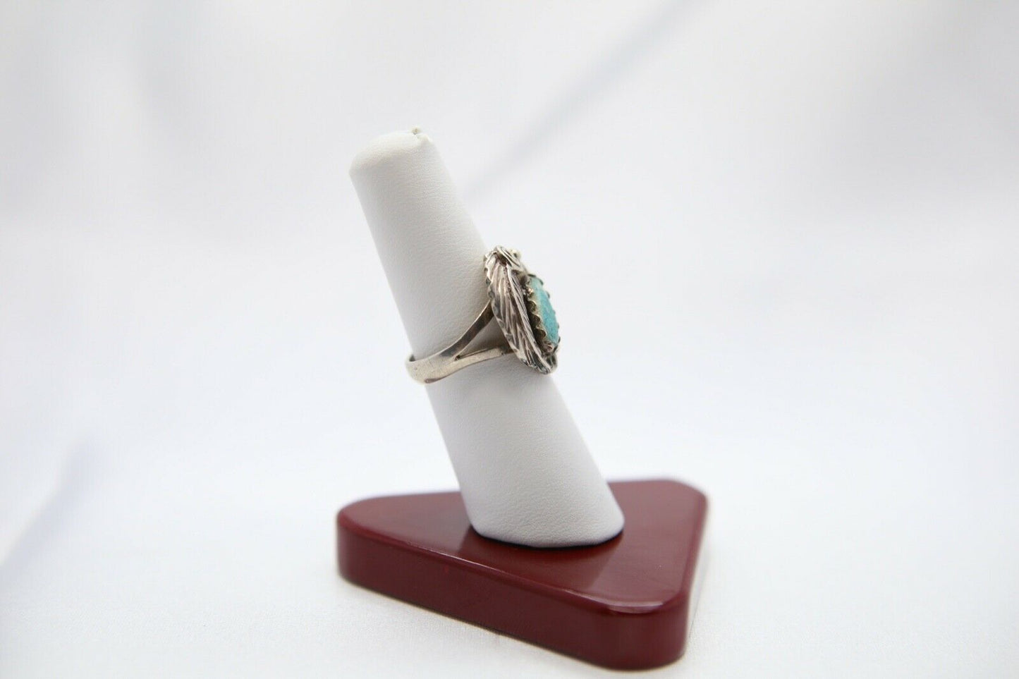 Sterling Silver Feather Ring with Turquoise, Size 7.75 - 5.5g