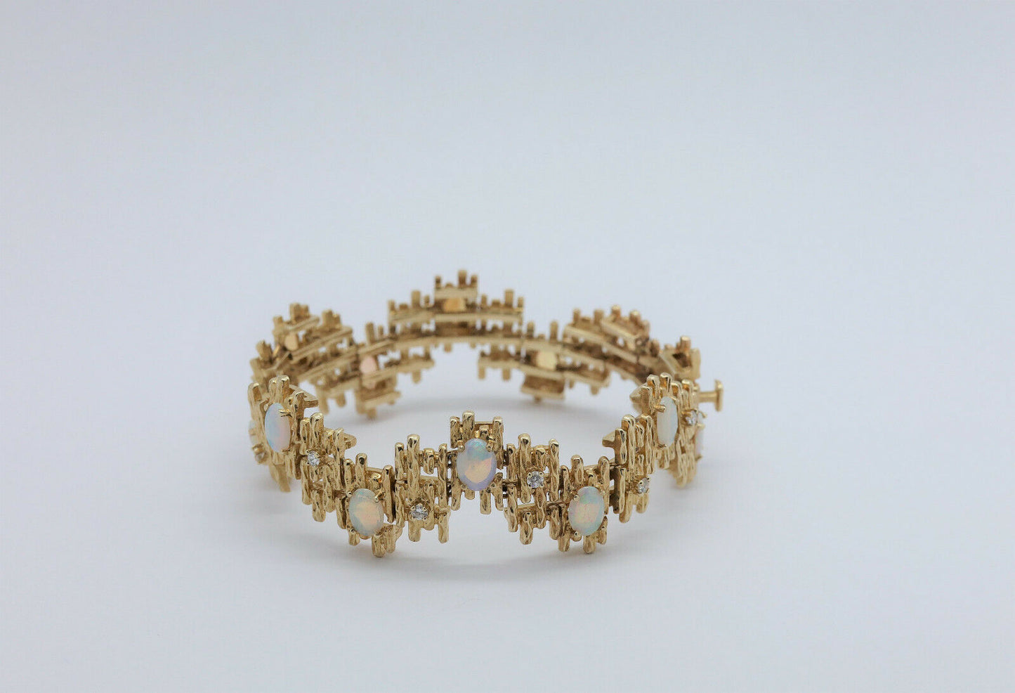 14k Yellow Gold Opal & Diamonds Bracelet, 7 inches - 38.1g