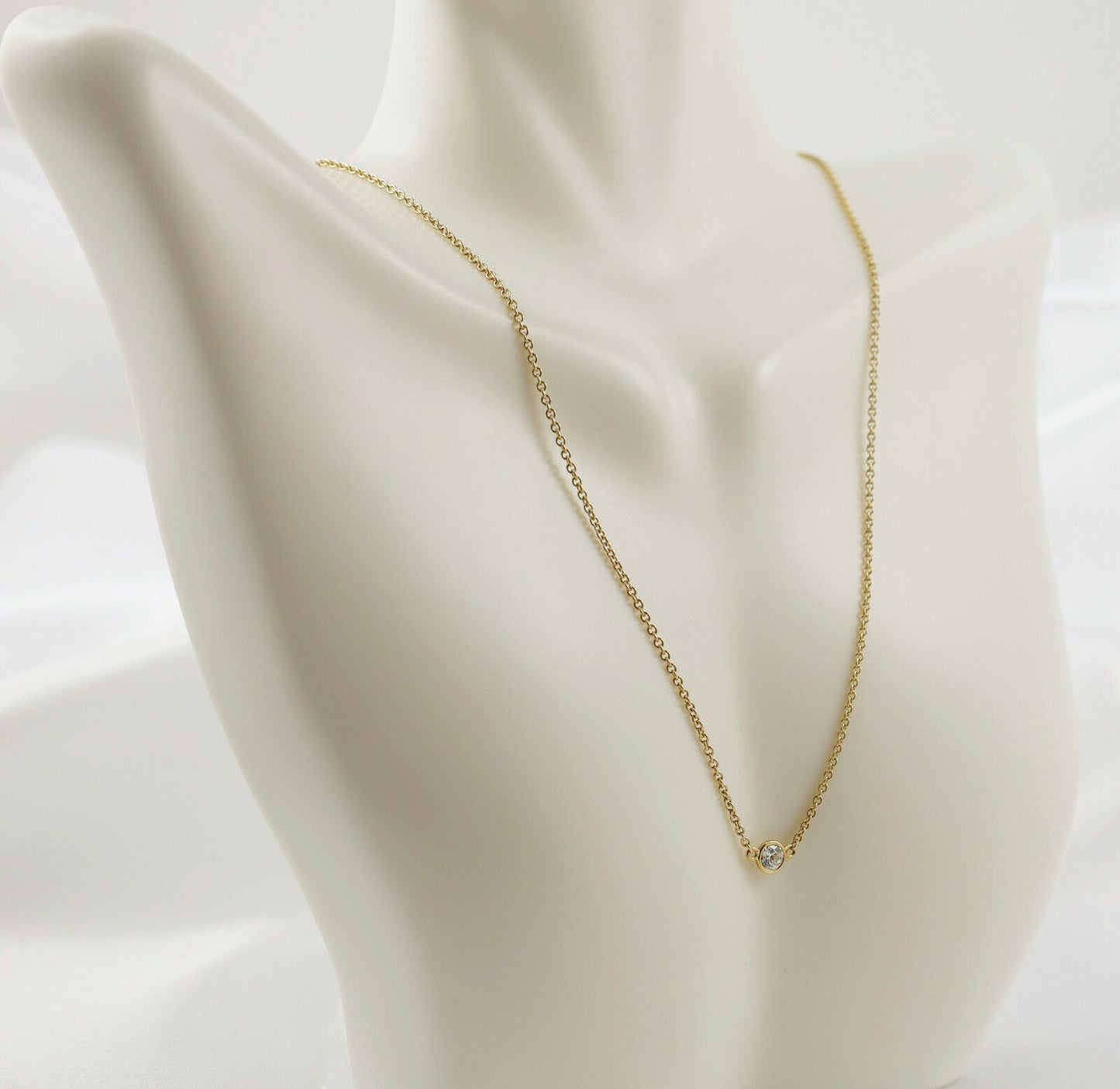 14k Yellow Gold Single Diamond Necklace, 16 inches - 2.3g