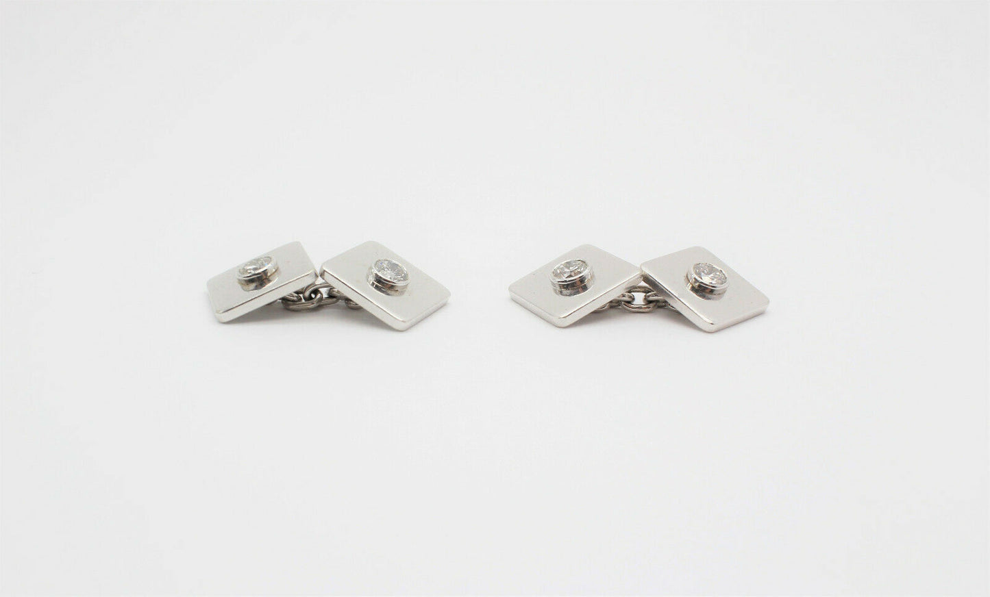 14k White Gold & Diamond Chain Style Cufflinks - 13.4g