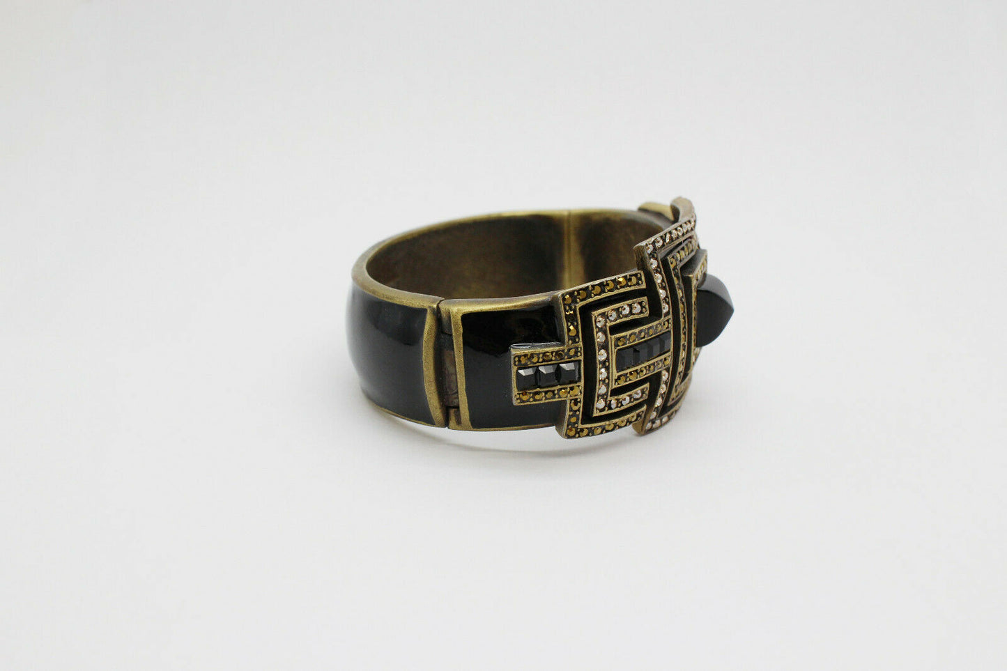 Judith Leiber Gold Toned Bracelet with Swarovski Crystals & Black Enamel, 6 to 7 inches -  98.4g