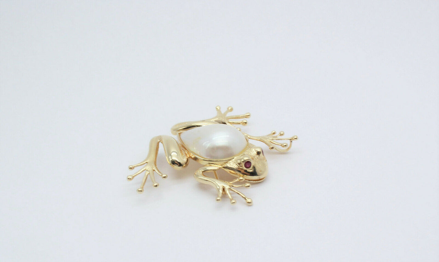 Vintage 14k Yellow Gold Mother of Pearl & Ruby Frog Brooch/Pendant Combo - 9.8g