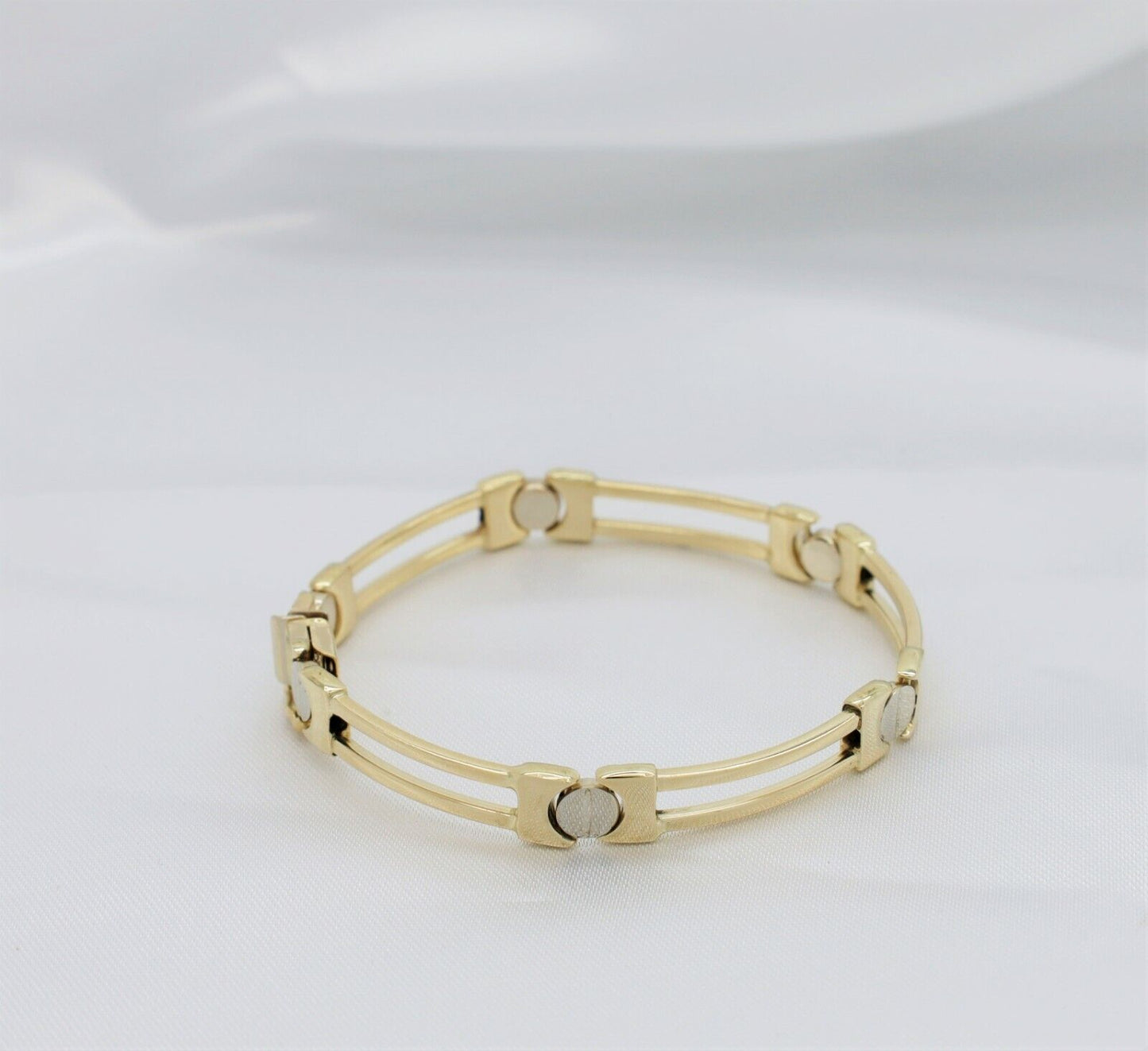 14k Yellow & White Gold Contemporary Bracelet, 7 inches - 13.2g
