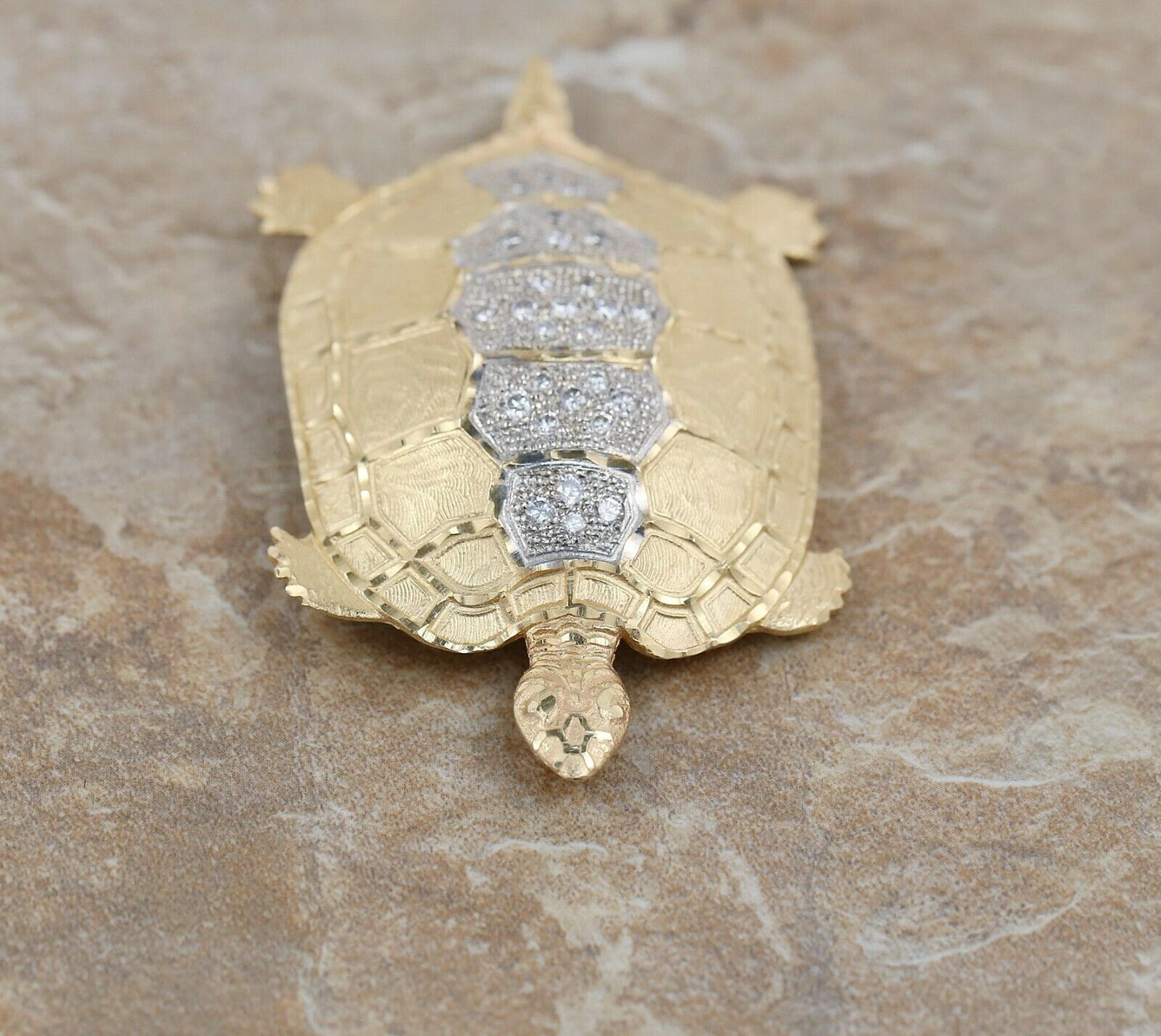 14k Yellow Gold Diamond Turtle Pendant - 26.1g