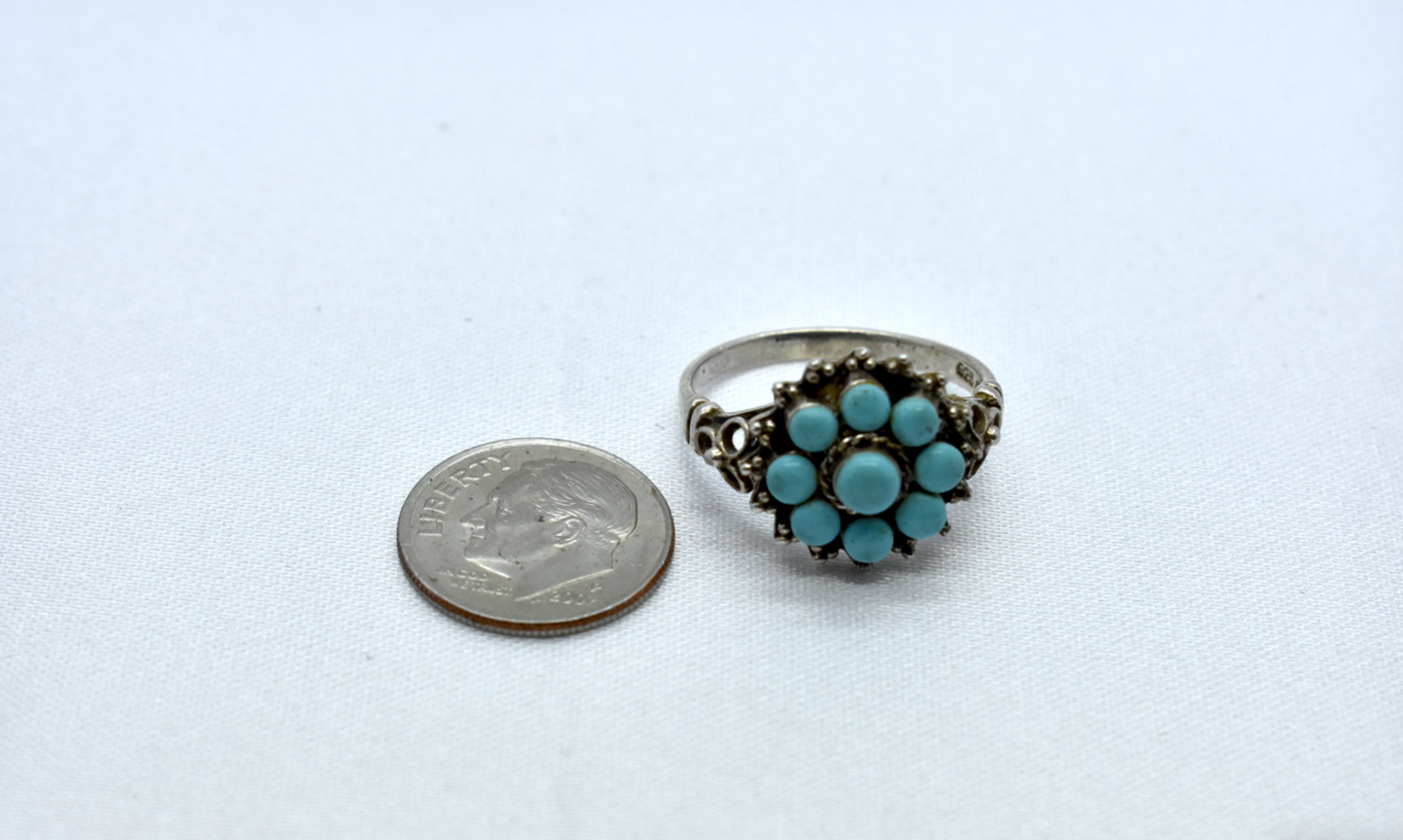 Sterling Silver Round Turquoise Ring, Size 8 - 4.0g