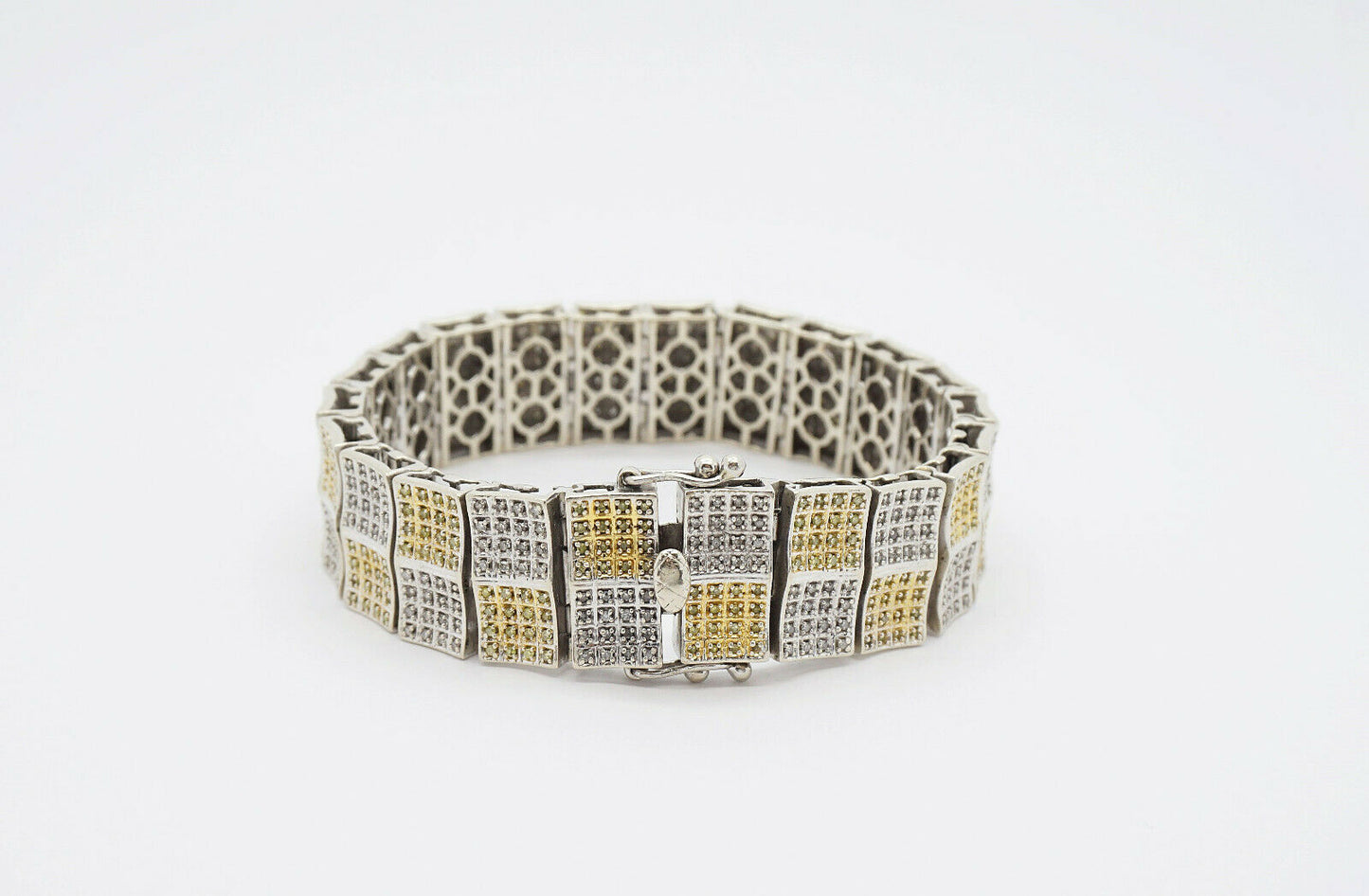 14k White Gold Wide Diamond Bracelet 3.52cttw , 8 inches - 8.8g