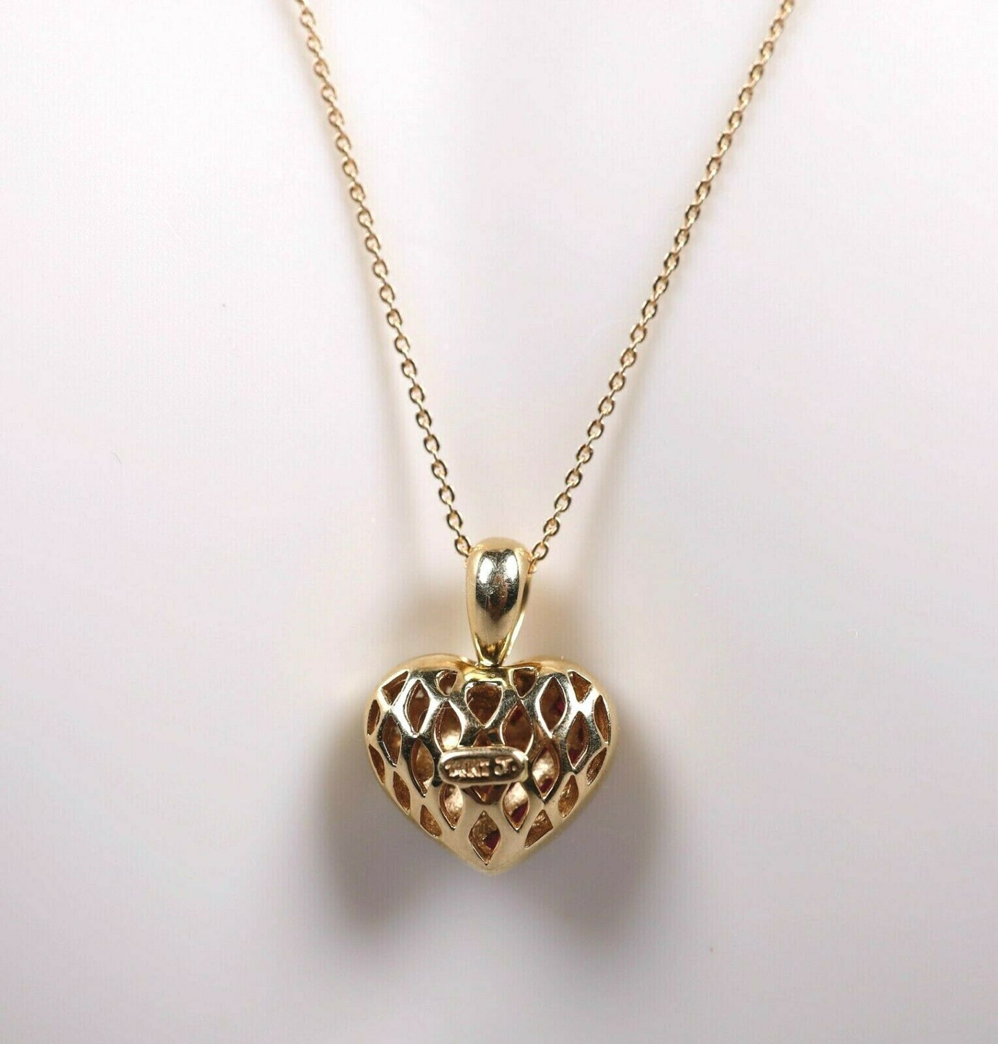 NEW 14k Yellow Gold Heart Shaped Pendant Necklace with Rubies & Diamonds, 18 inches - 3.3g