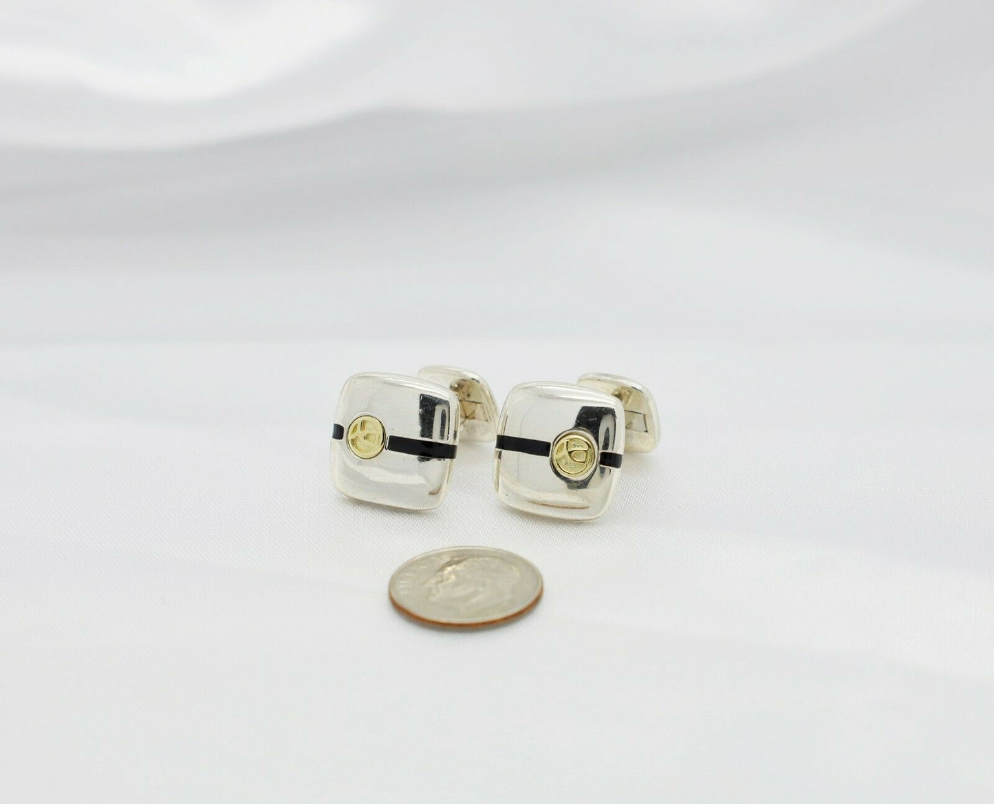 David Yurman Sterling Silver 18k Yellow Gold Logo Cufflinks - 19.8g