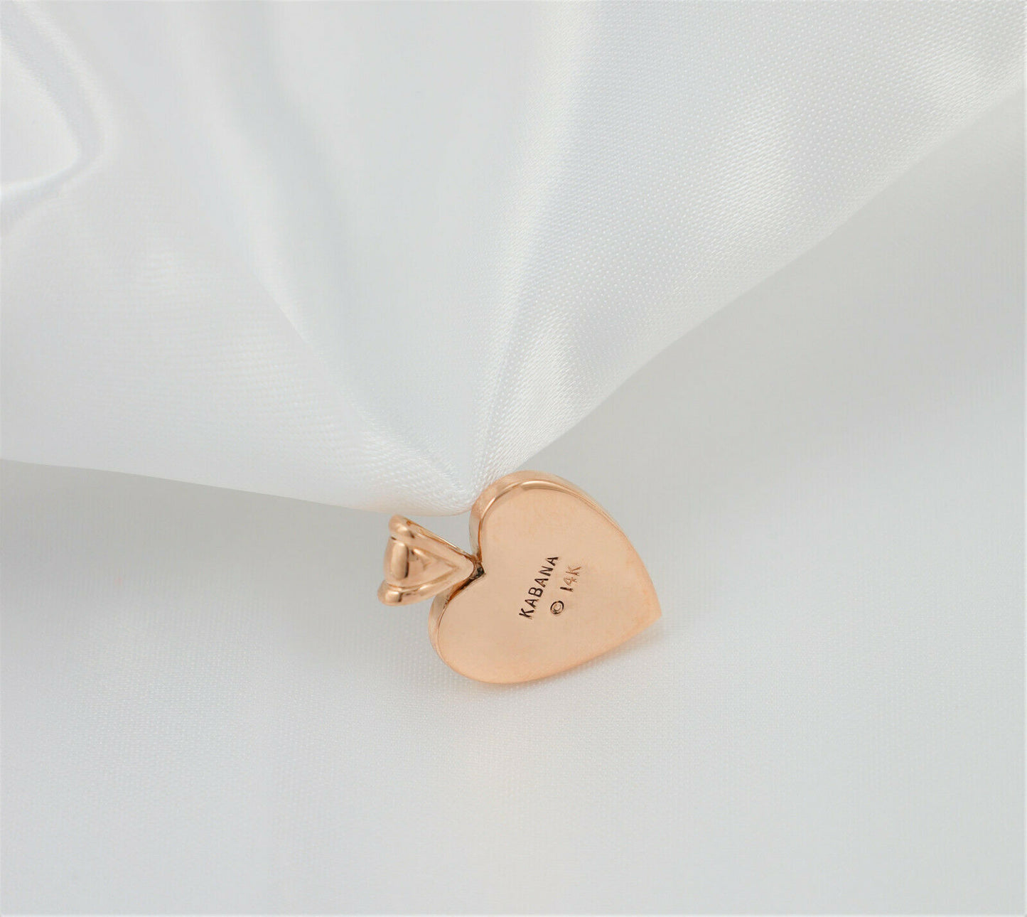 14k Rose Gold Kabana Heart Pendant with Pink Mother of Pearl Inlay - 6.0g