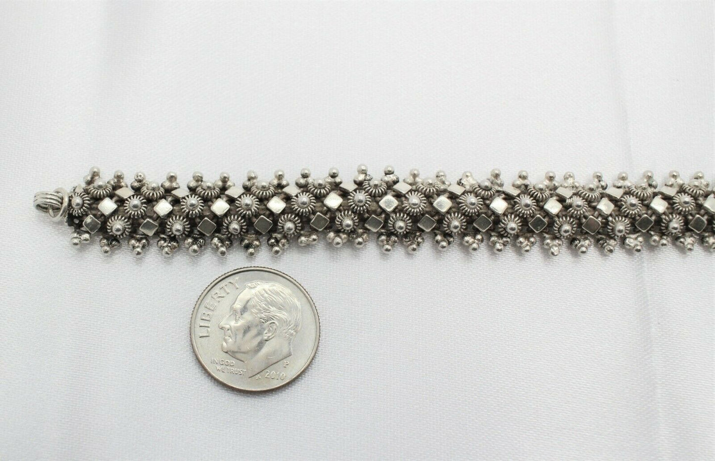 Vintage Sterling Silver Highly Detailed Flower Bracelet, 7.5 inches - 24.0g
