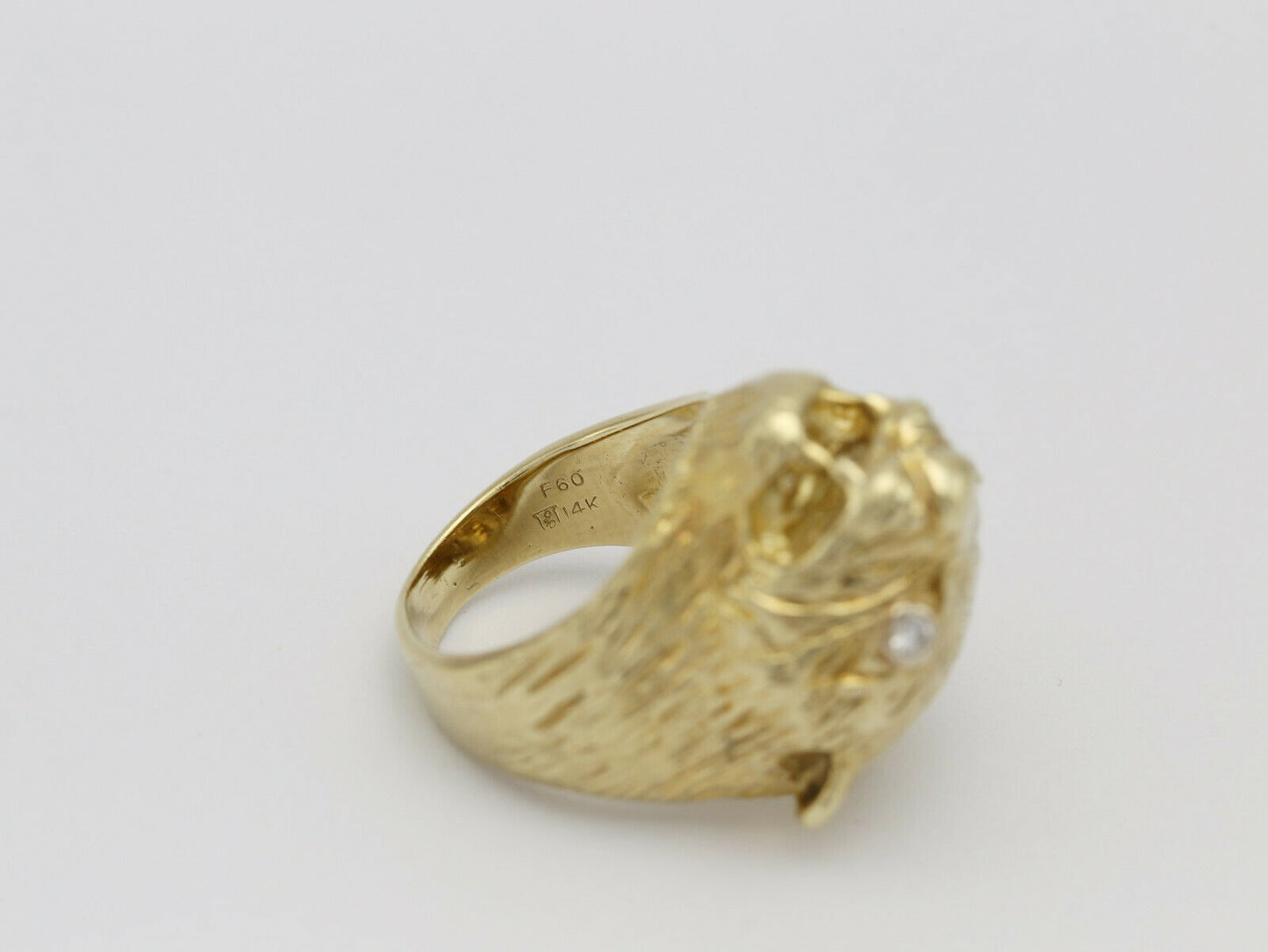 14k Yellow Gold Feline Diamond Ring, Size 7.5 - 22.1g