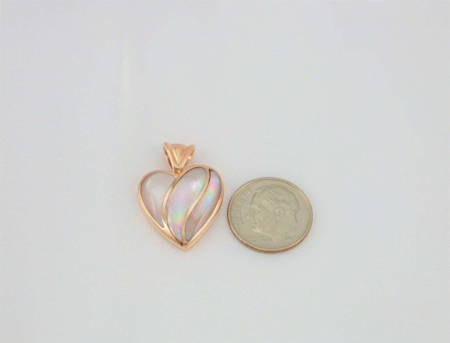 14k Rose Gold Kabana Heart Pendant with Pink Mother of Pearl Inlay - 6.0g