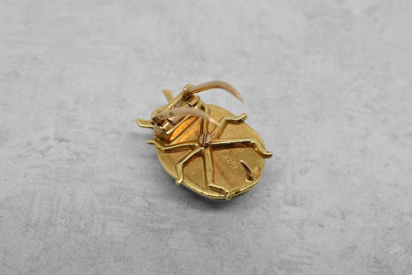 18k Yellow Gold Green & Red Enamel Beetle Bug Pin, 5.4g