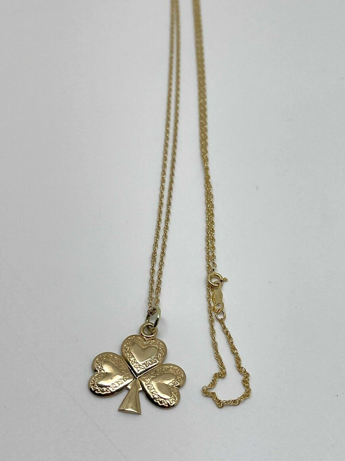 14k Yellow Gold Clover Necklace, Made in Ireland, 24 inches - 4.0g