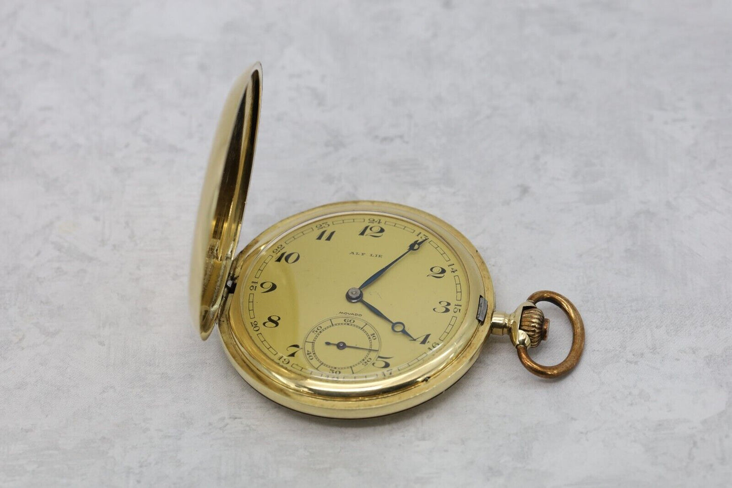 Vintage 14k Yellow Gold Movado Alf Life Pocket Watch & Case