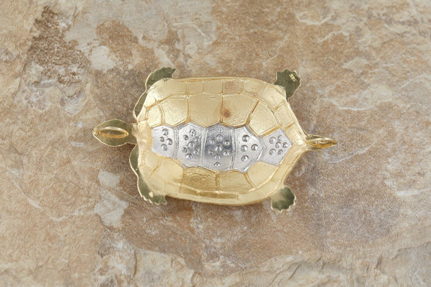 14k Yellow Gold Diamond Turtle Pendant - 26.1g